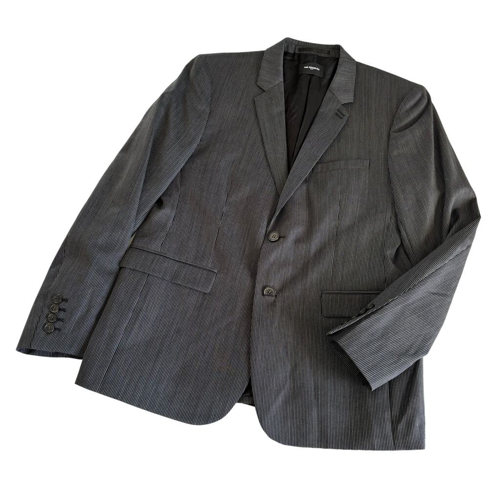 The Kooples Mens 100% Wool Slim Fit Blazer Jacket Black and White Stripe Size 50